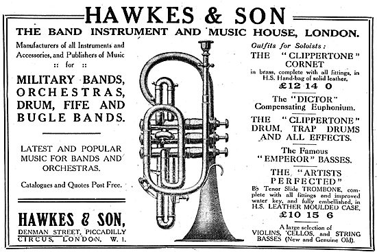 Hawkes & Son - Musical Instruments. 1918 Advert                  
