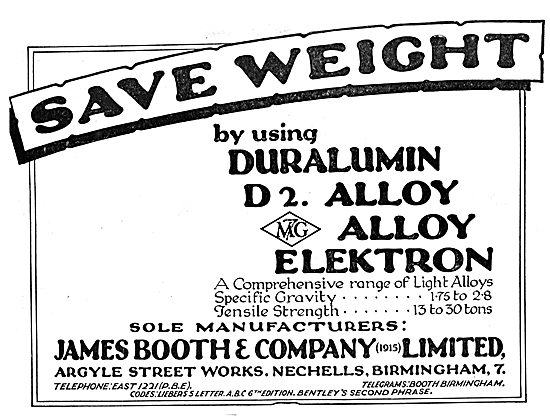 James Booth Duralumin, D2 Alloy & Elektron 1933                  