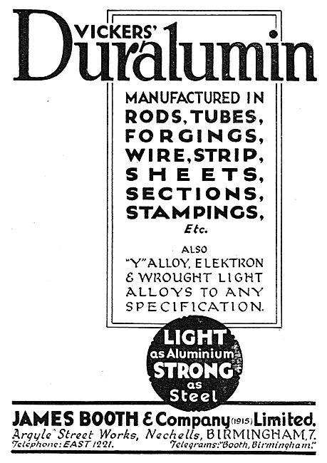 James Booth Duralumin Rods, Tubes & Forgings                     