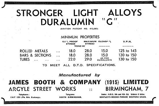 James Booth - Elektron - Duralumin G - D2 Alloy - Tubes, Wire    
