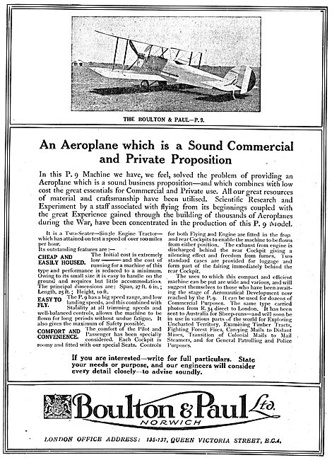 Boulton & Paul - P9  Commercial & Private Aeroplane              