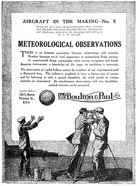 Boulton & Paul Aircraft 1920 Advert                              