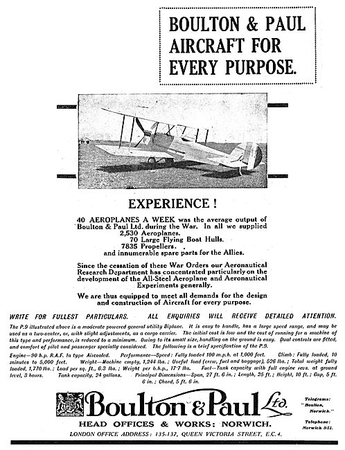 Boulton & Paul - Aeroplanes, Flying Boat Hulls & Propellers      