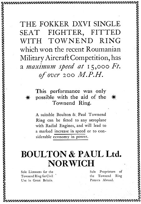 Boulton & Paul Townend Ring Fitted To Fokker DXVI                