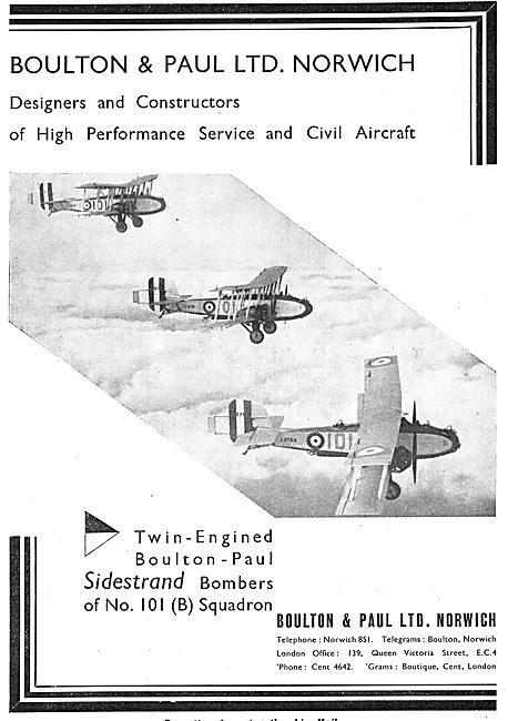 Boulton & Paul Sidestrand Bombers Of No 101(B) Squadron          