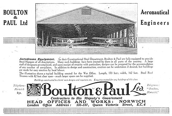 Boulton & Paul - Aerodrome Equipment & Steelwork.                