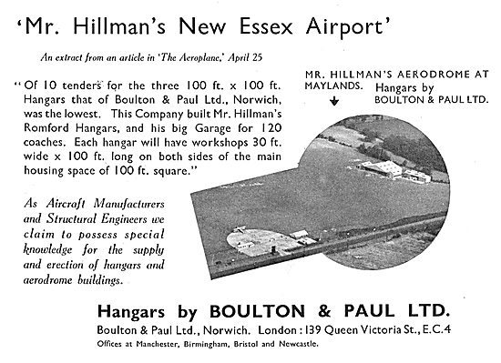 Boulton & Paul -Mr Hillman's New Essex Airport                   