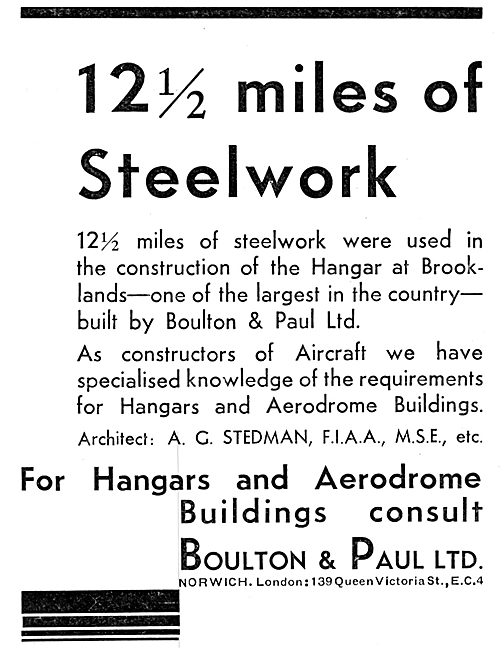 Boulton & Paul Hangars. Brooklands Hangars 1934                  