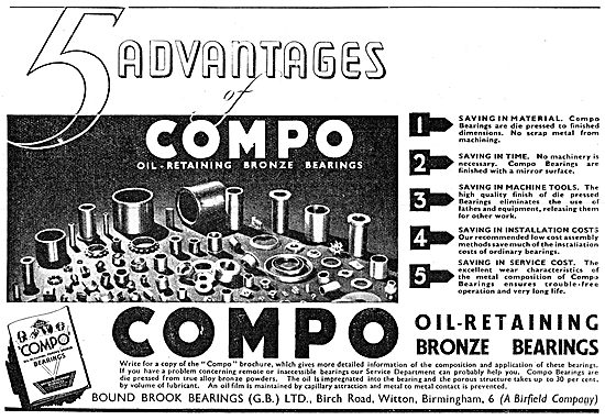 British Bound Brook  COMPO Oil Retaining Bronze Bearings         