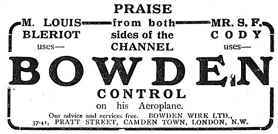 Bowden Wire Aeroplane Controls Praised By Bleriot & Cody.        