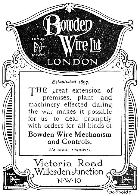 Bowden Wire. - Bowden Cable Bowden Controls 1920                 
