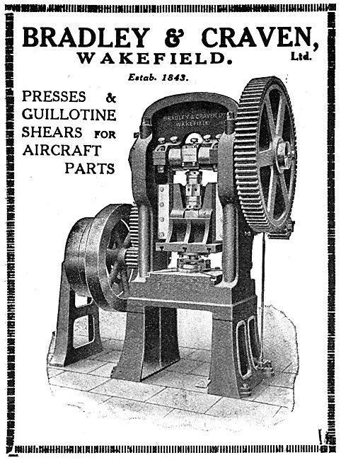Bradley & Craven Presses, Guillotine Shears For Aircraft Parts   