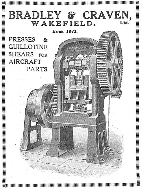 Bradley & Craven Presses, Guillotine Shears For Aircraft Parts   