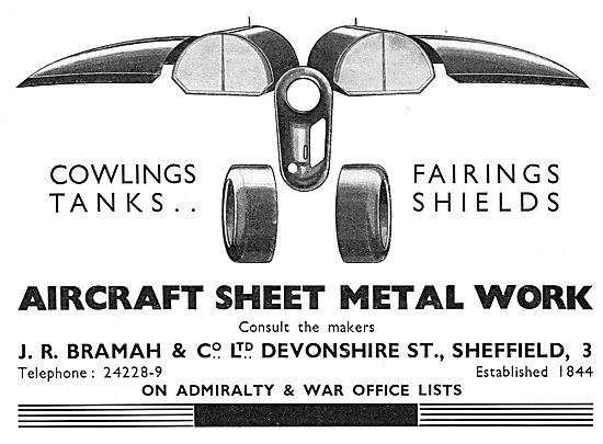 J R Bramah Devonshire Street Sheffield  Aircraft Sheet Metal Work