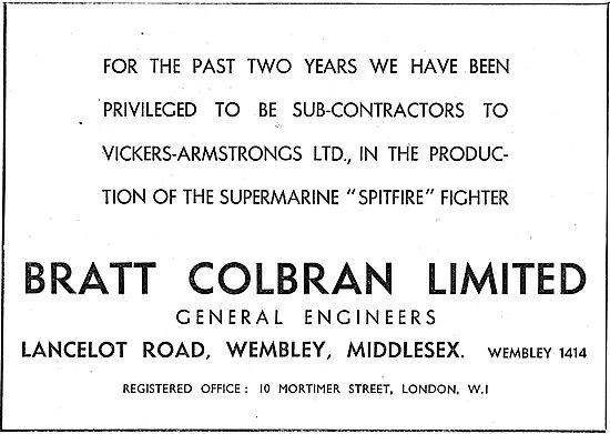 Bratt Colbran. Lancelot Rd. Wembley. Aircraft Engineers          