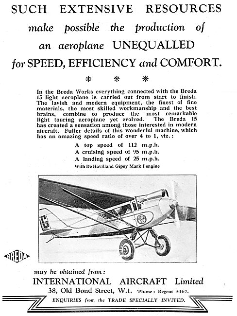 Breda 15  Aircraft 1930 Advert                                   