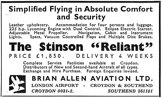 Brian Allen Aviation Croydon: Stinson Reliant Distributors       