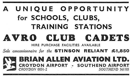 Brian Allen Aviation - Avro Club Cadet Aircraft - Stinson Reliant