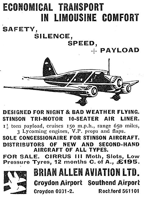 Brian Allen Aviation : Distributors Of  Stinson Aircraft         