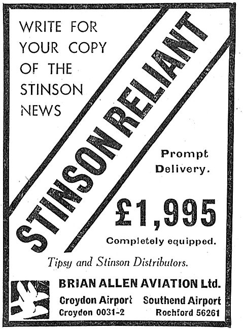 Brian Allen Aviation Stinson Reliant £1995                       