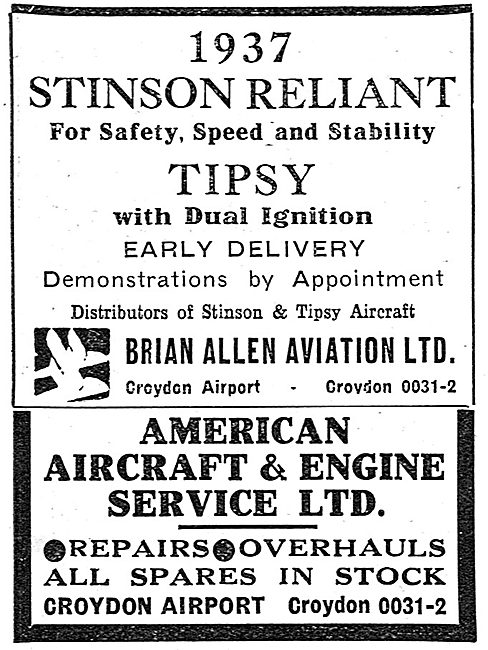 Brian Allen Aviation Croydon: Distributors Of Tipsy & Stinson    