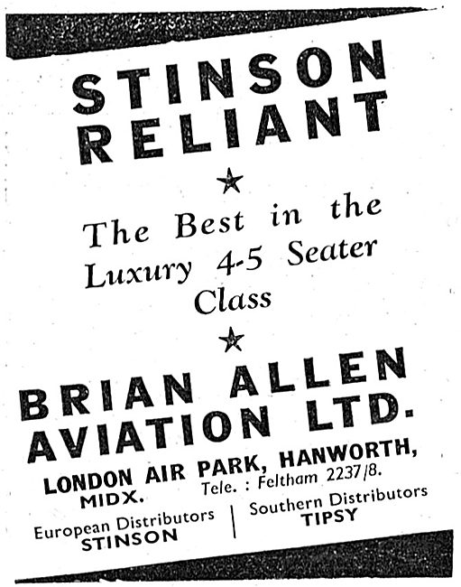 Brian Allen Aviation Hanworth. Stinson Reliant 1939              