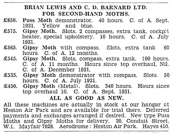 Brian Lewis Aircraft Sales 1931                                  