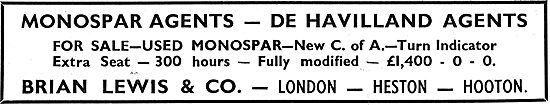 Brian Lewis & Co: Monospar & De Havilland Agents                 