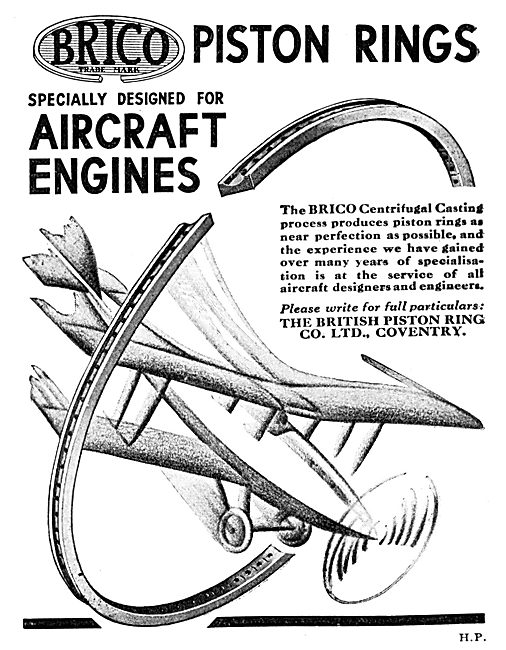Brico Piston Rings For Aircraft Engines 1933                     