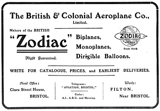 British & Colonial - Bristol Zodiac. Biplanes & Dirigibles       