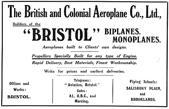 Bristol Biplanes & Monoplanes. Aeroplanes Built To Your Own Spec 