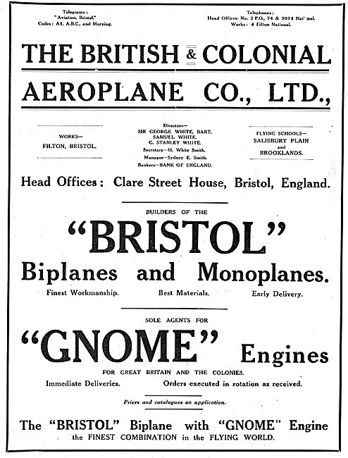 British & Colonial  - Sole Agents For Gnome Aero Engines         