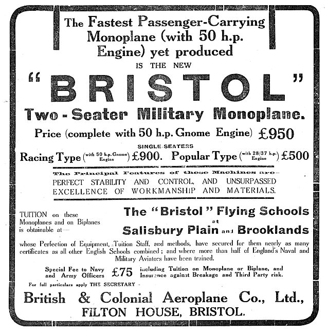 Bristol Two-Seater Military Monoplane                            