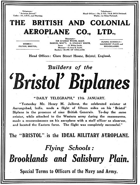 The Bristol Aeroplane Company. Builders Of The Bristol Biplanes  