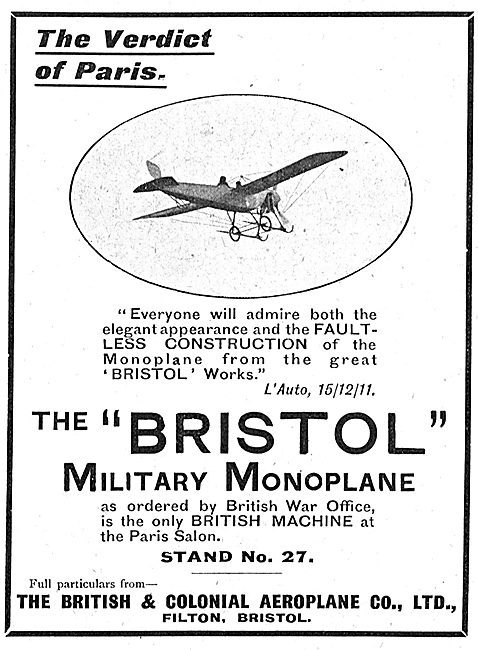 The Bristol Military Monoplane As Ordered By The War Office      