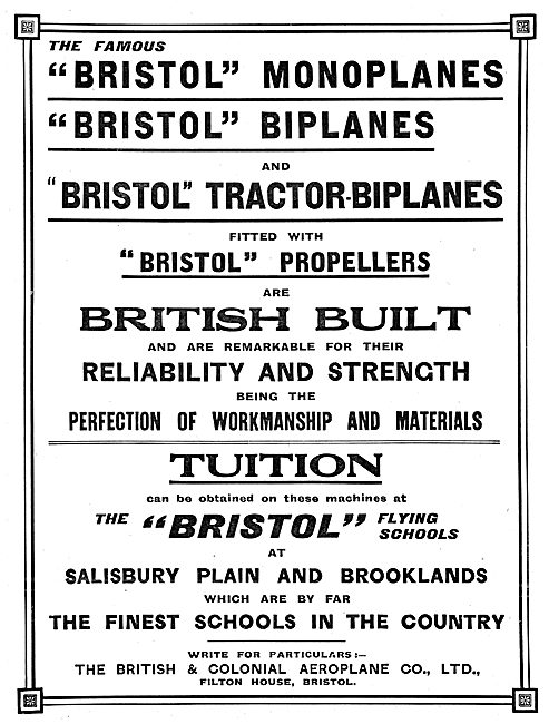 Bristol Aeroplanes - Bristol Flying Schools Bristol Biplanes 1912