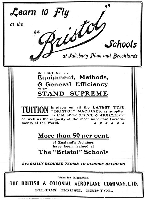 Bristol Aeroplanes - Bristol Flying Schools 1913                 