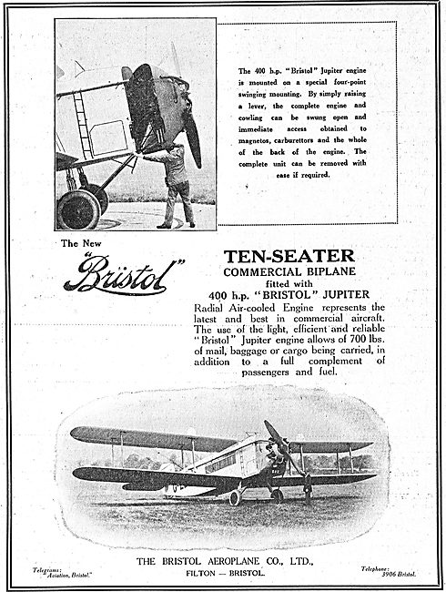 Bristol Ten-Seater Commercial Biplane. 400 HP Jupiter.           