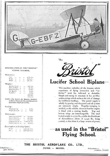 The Bristol Lucifer School Biplane.  G-EBFZ                      