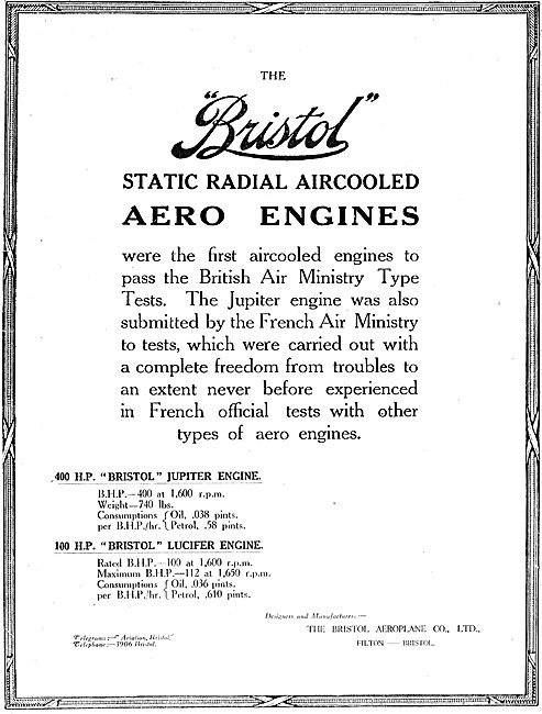 Bristol Static 400 HP Radial Aero Engine                         