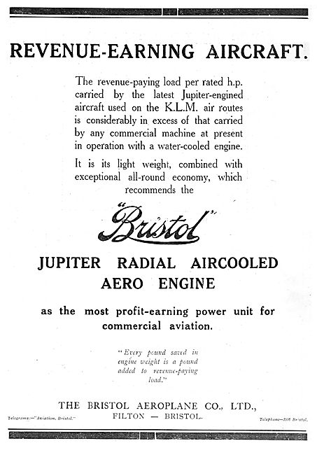 Bristol Jupiter Aero Engines For KLM Revenue-Earning Aircraft    