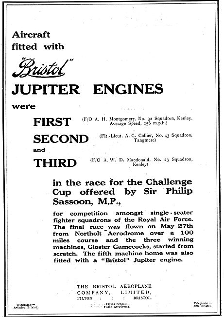 Bristol Jupiters First, Second And Third In The Challenge Cup    