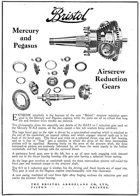 Bristol Mercury & Pegasus Aero Engine Reduction Gears            