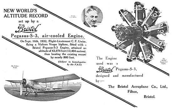 Bristol Pegasus S3 Aero Engine - World Height Record             