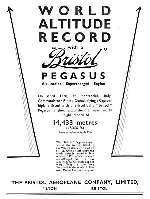 Bristol Pegasus - World Altitude Record                          