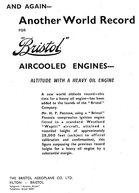 Bristol Phoenix Heavy Oil  Aero Engines                          