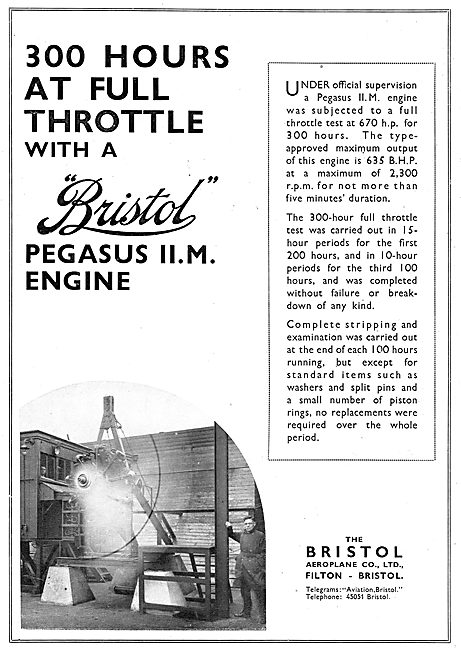 300 Hrs At Full Throttle Test For Bristol Pegasus II.M Engines   