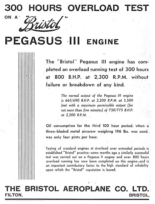 Bristol Pegasus III 300 Hrs Overload Test                        