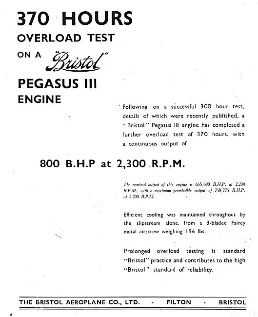 Bristol Pegasus III 370 Hours Overload Test                      