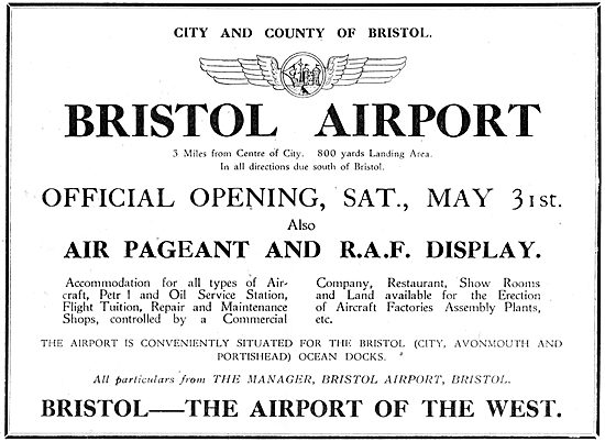 Official Opening Of Bristol Airport 31st May 1930                